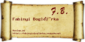 Fabinyi Boglárka névjegykártya